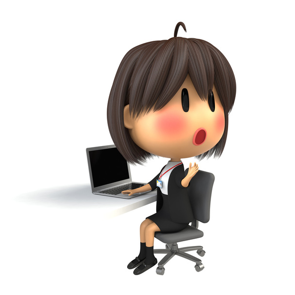 パソコン操作で赤面する女性スタッフ - 写真・画像