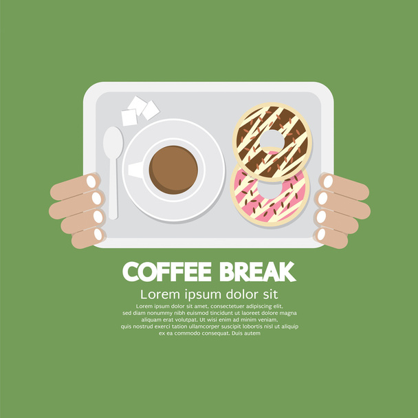 Coffee Break Top View Of Donut And Hot Coffee - Vector, afbeelding