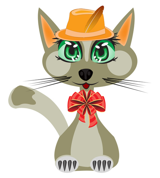 Cat in hat and with bow - Vector, imagen