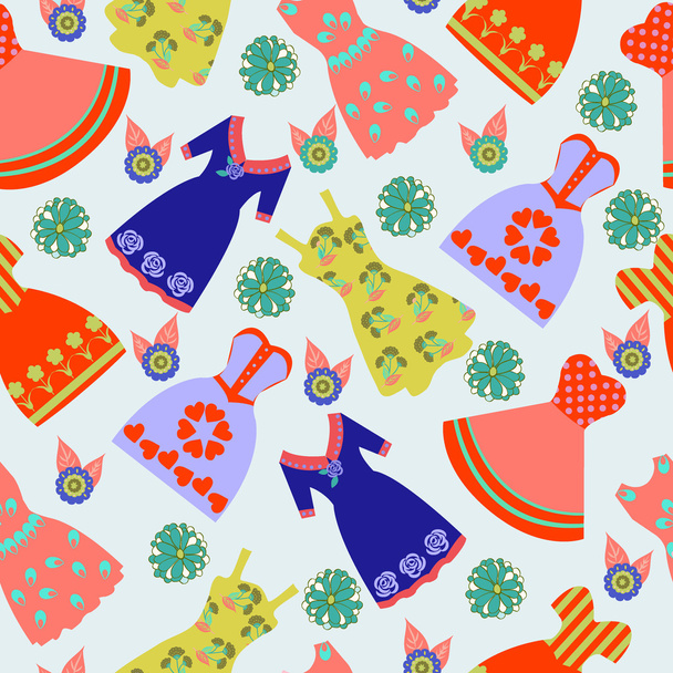 pattern of Fashion collection summer lady colorful dresses - Vector, imagen
