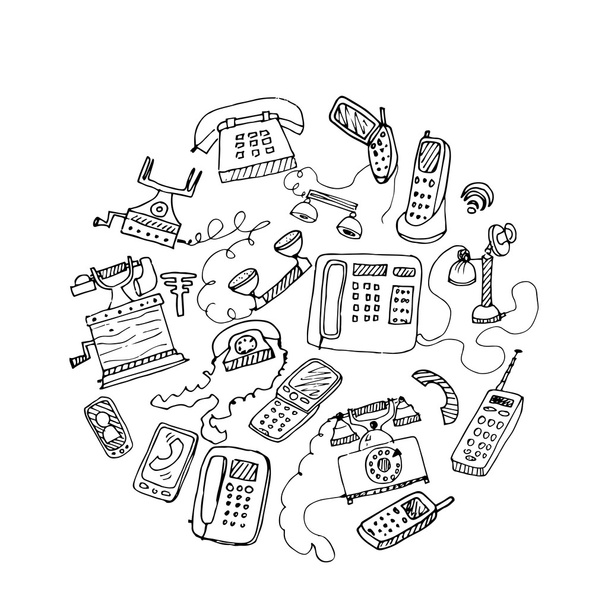 set of hand drawn doodle telephones - Vector, Image