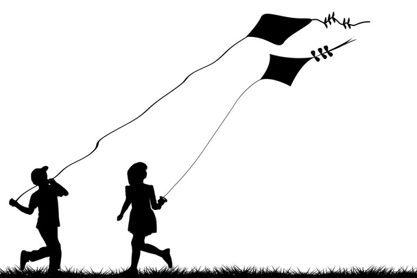 Children with kites - Vector, Image