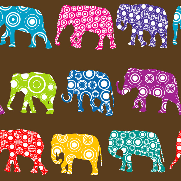 Πολύχρωμο μοτίβο με περίτεχνα μοτίβο ελέφαντες - Διάνυσμα, εικόνα