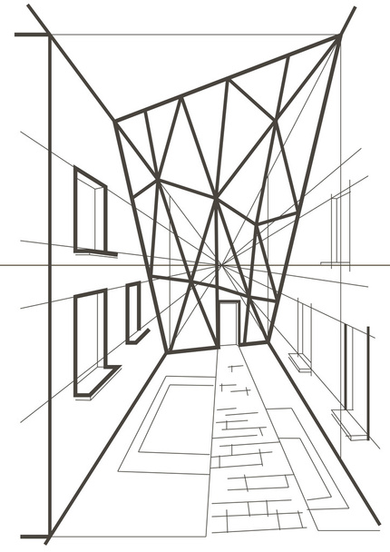 Архітектурний лінійний ескіз будівлі
 - Вектор, зображення