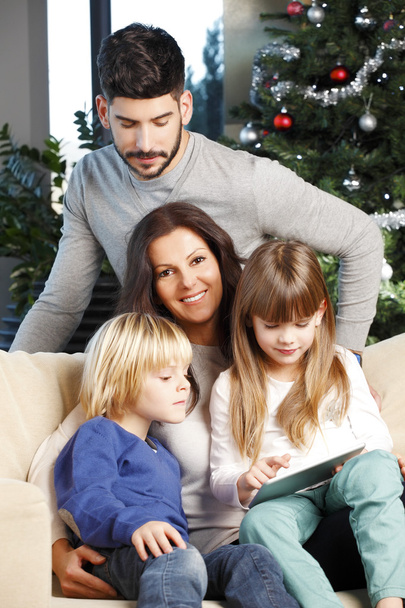 šťastná rodina na vánoční stromeček - Fotografie, Obrázek