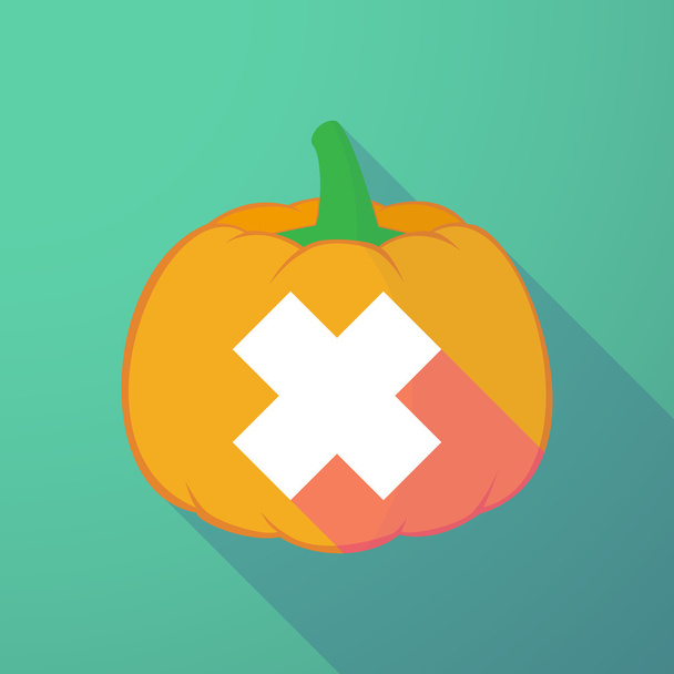 long shadow halloween pumpkin with an irritating substance sign - Vector, Image