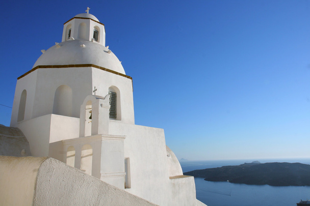 フィラ、サントリーニ島、ギリシャからボルケーノ ビュー - 写真・画像