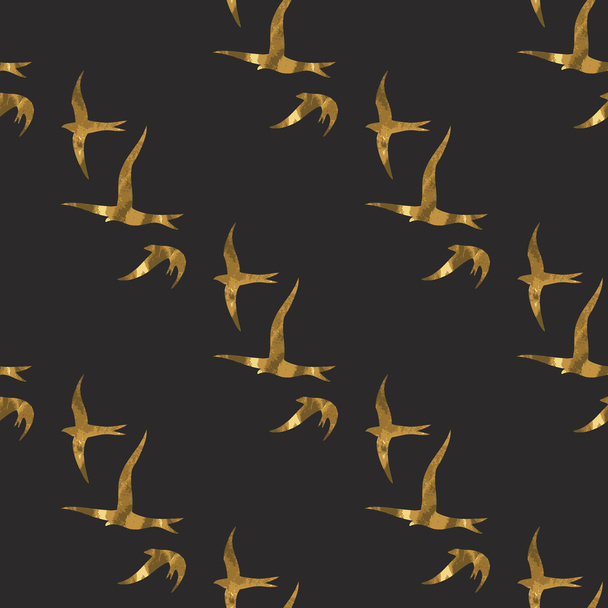 Gold birds seamless pattern - Vector, Image