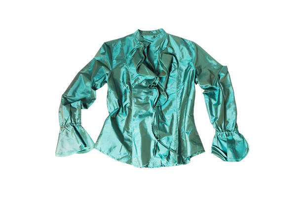 green silk blouse isolated on white - Foto, Imagen