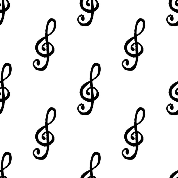 Seamless pattern with ink treble clef - Wektor, obraz