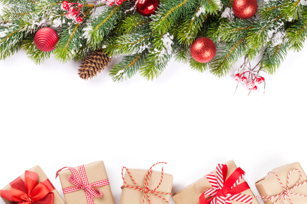 Christmas tree branch with gift boxes - Zdjęcie, obraz