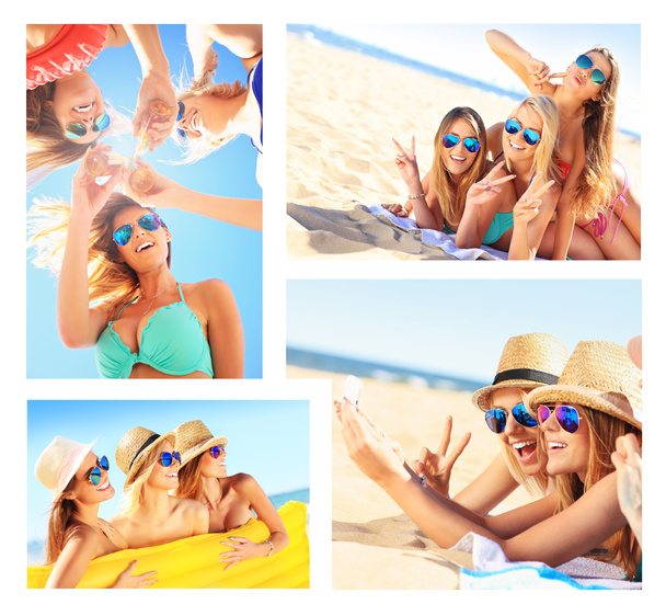 Collage - les femmes s'amusent sur la plage
 - Photo, image