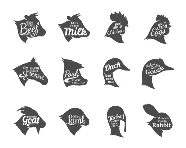 Collection d'icônes pour animaux de ferme, Modèles d'étiquettes de boucherie
 - Vecteur, image