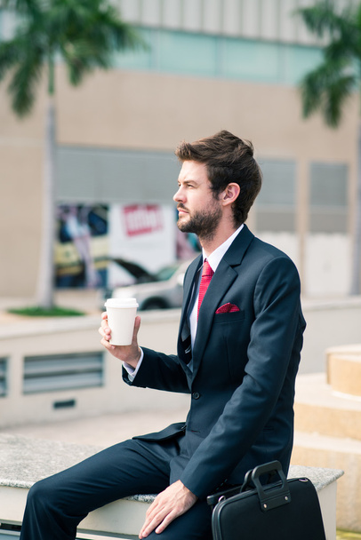podnikatel se těší jeho ranní káva - Fotografie, Obrázek