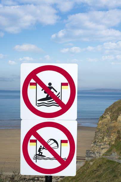 large warning signs for surfers in ballybunion - Photo, Image