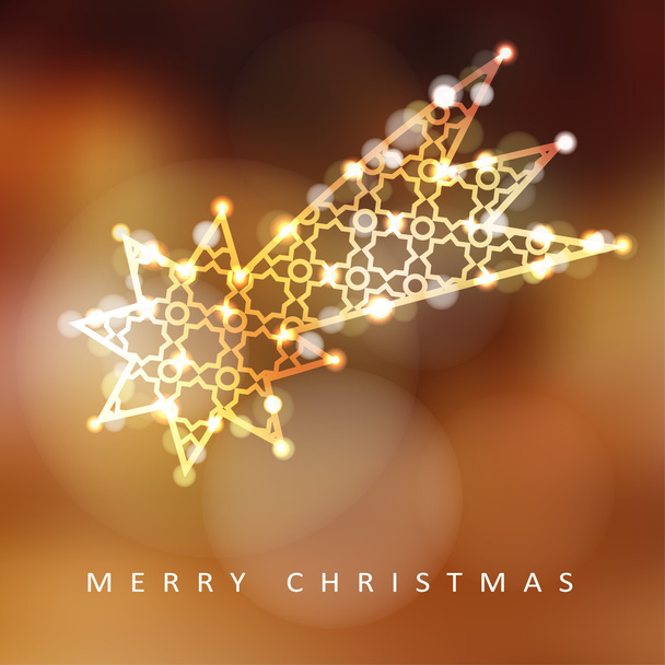 Christmas greeting card, invitation with illuminated falling star, glittering comet - Vecteur, image