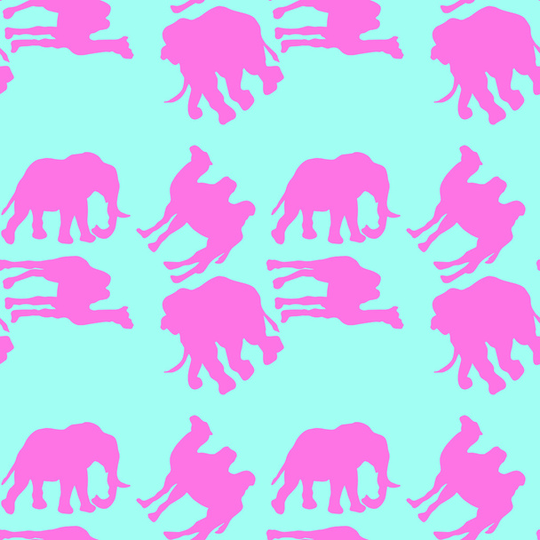 Illustration Hintergrund mit Kamelen und Elefanten. nahtloses Muster. - Vektor, Bild