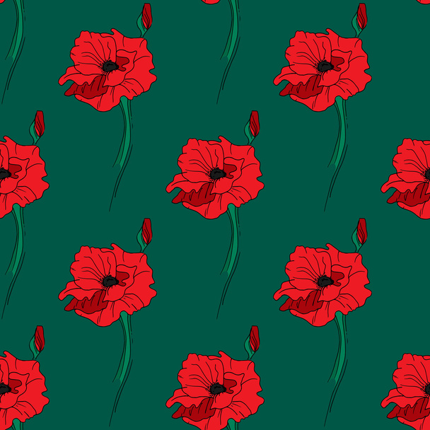 Illustration of alone red poppy. Seamless pattern. - Vektor, kép