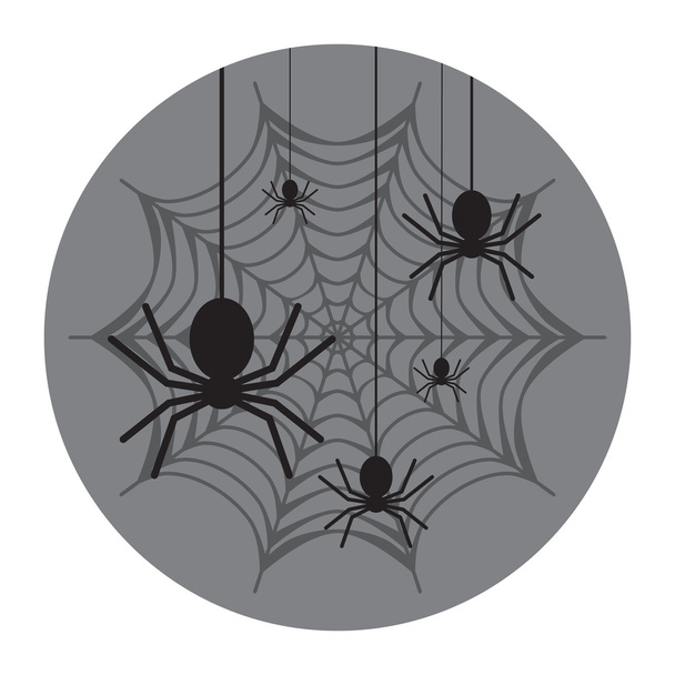 Spiderweb with spiders icon. Flat design vector illustration - Vector, Image