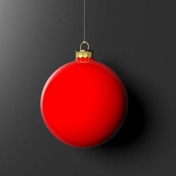 Red Christmas bal, geïsoleerd op zwarte achtergrond. - Foto, afbeelding