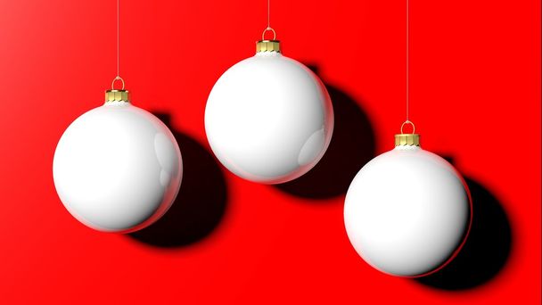 Bolas blancas de Navidad, aisladas sobre fondo rojo
. - Foto, Imagen