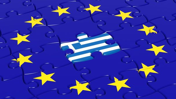 ギリシャの旗ワンピースと欧州連合の旗をジグソー パズル. - 写真・画像