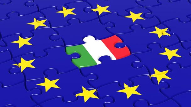 Jigsaw puzzle flag of European Union with Italy flag piece. - Фото, изображение