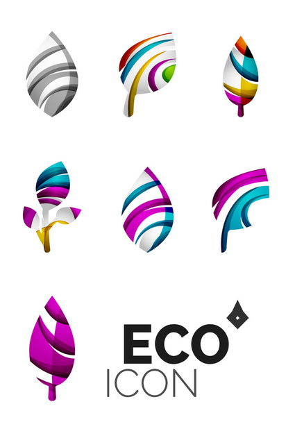 Set of abstract eco leaf icons, business logotype nature concepts, clean modern geometric design - Vector, Image