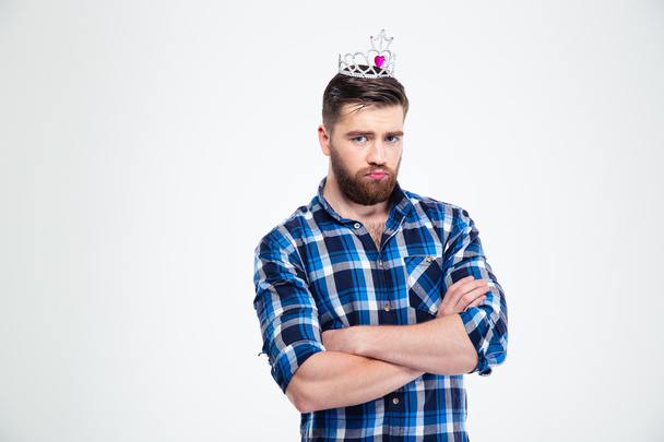 Portrait of unhappy man with queen crown - Photo, image