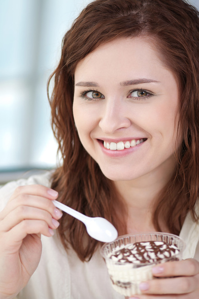 Young happy woman with cake - Photo, Image