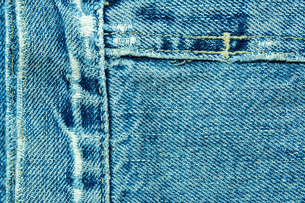 Blue denim fabric with seam - Фото, зображення