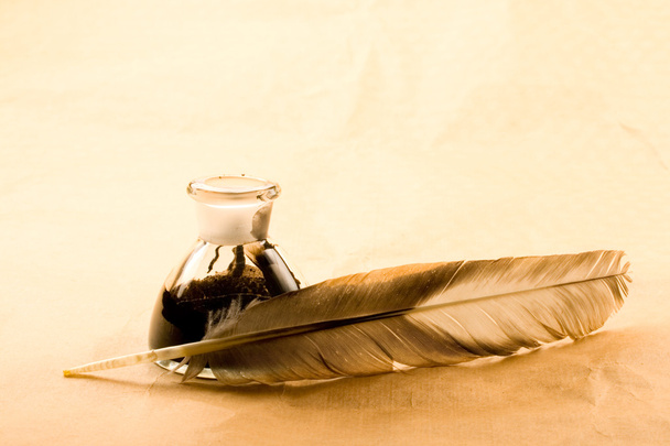 Feather en inkt fles - Foto, afbeelding