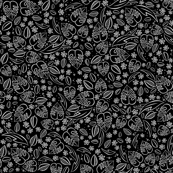 secret garden monochrome spring summer floral seasonal messy seamless pattern on dark - Vetor, Imagem