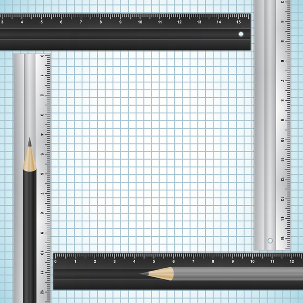 Bleistifte und Lineale auf kariertem Papier - Vektor, Bild