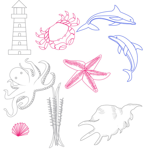 set of linear icons on the marine - Vektor, obrázek