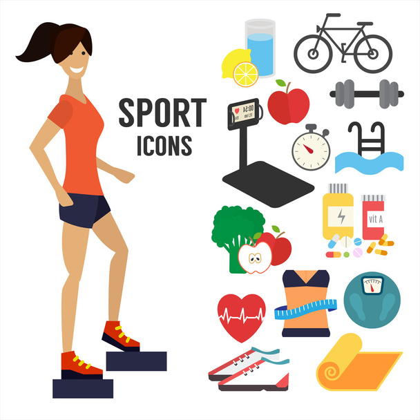 Fitness žena, sportovní infographic ikony. - Vektor, obrázek