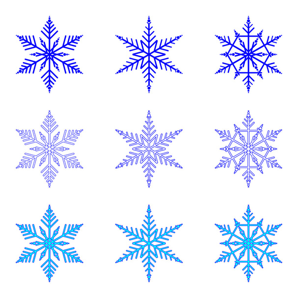 Hópehely: vektor sor elszigetelt hópelyheket fehér háttér - Vektor, kép