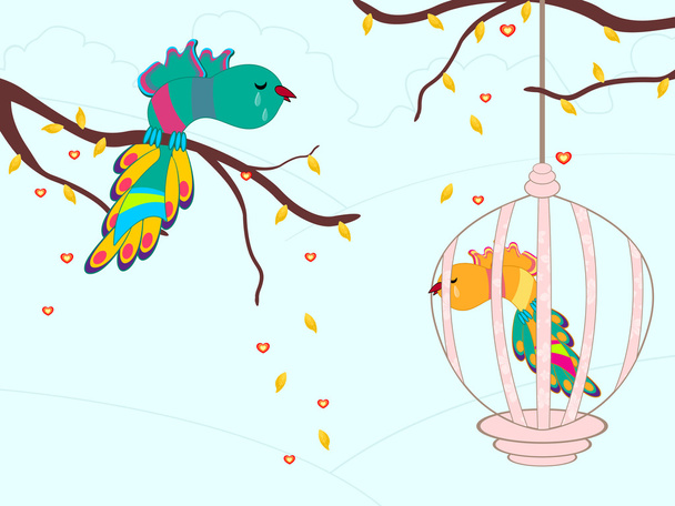 Crying birds in a cage. vector illustration. - Vektor, kép