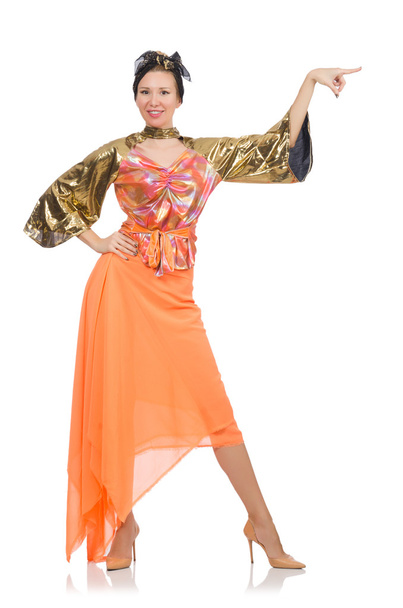 Nainen oranssi mekko eristetty valkoinen
 - Valokuva, kuva