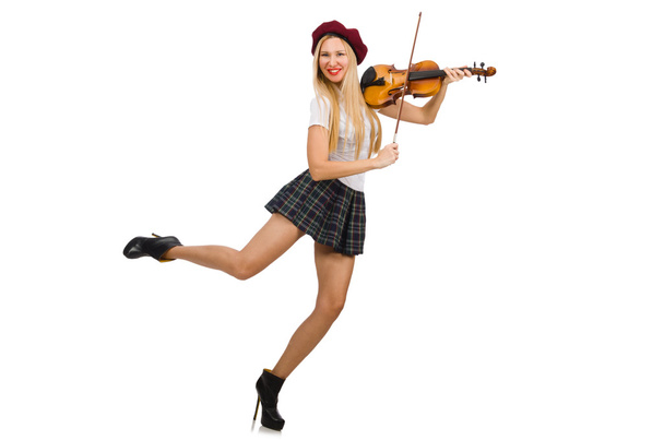 女性バイオリン白で隔離 - 写真・画像