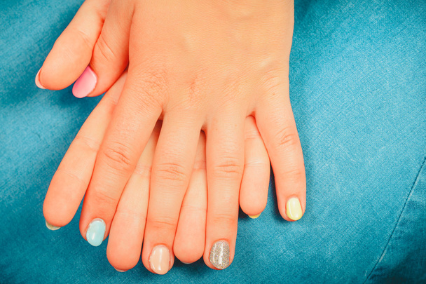 Woman hands with color nail polish. Manicure. - Fotoğraf, Görsel
