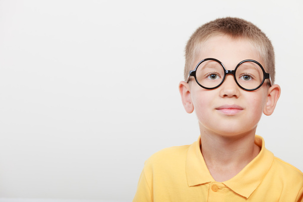 Portrait of serious kid little boy in glasses. - 写真・画像