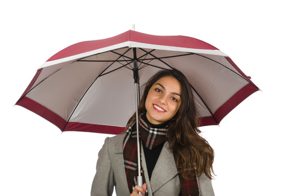 Woman with umbrella isolated on white - Fotografie, Obrázek