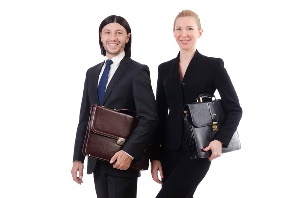 Бізнесмен і бізнес-леді з портфелями ізольовані на білому
 - Фото, зображення