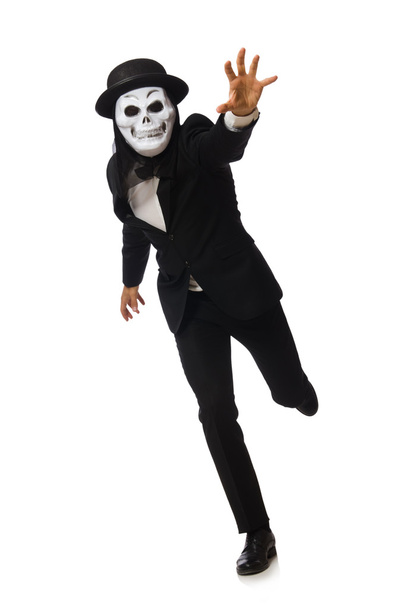 Man with scary mask isolated on white - Foto, afbeelding