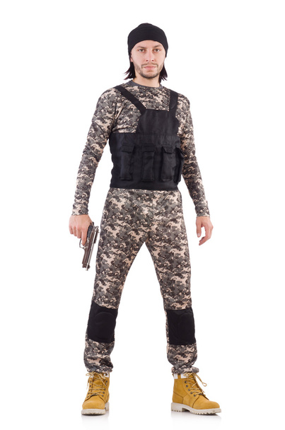 Caucasian soldier with handgun isolated on white - Foto, Bild
