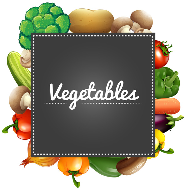 Mixed vegetables around the border - Vector, Image