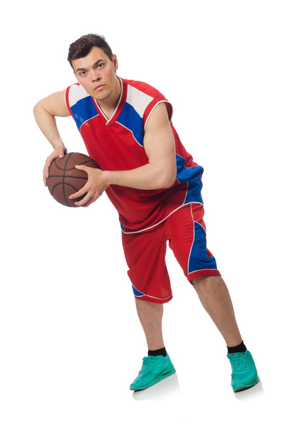 Young basketball player isolated on white - 写真・画像