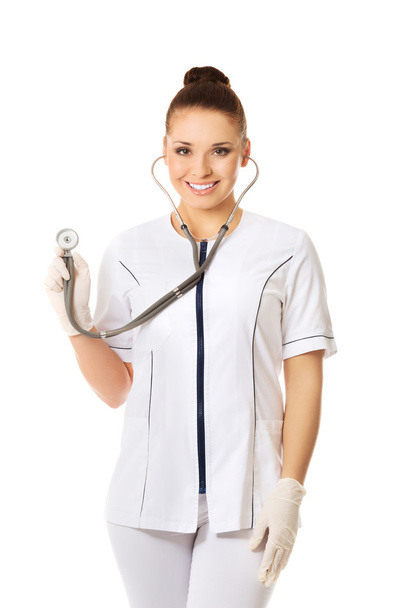 Happy female doctor with a stethoscope - Foto, Imagem