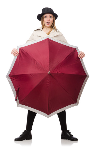 Donna con ombrello isolato su bianco - Foto, immagini